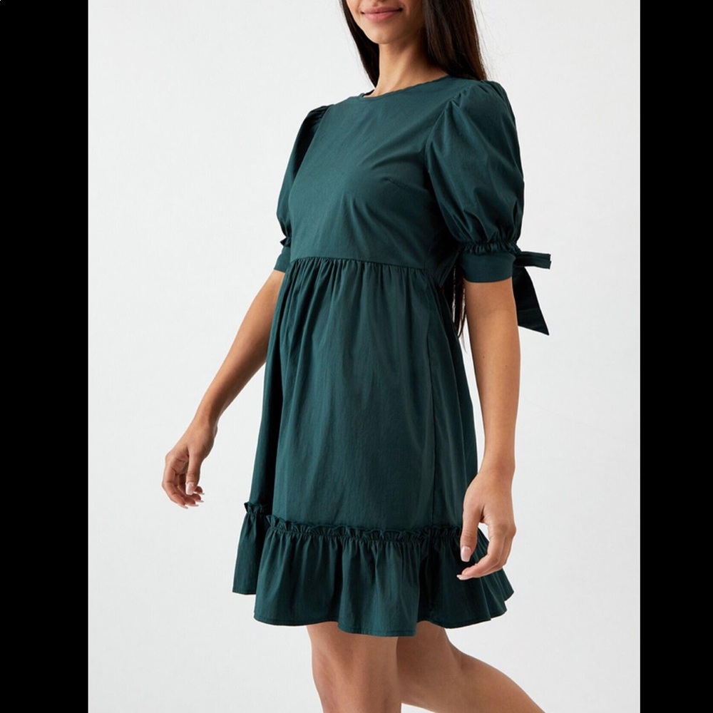 NWT LA Hearts Puff Tie Sleeve Babydoll Dress Green
